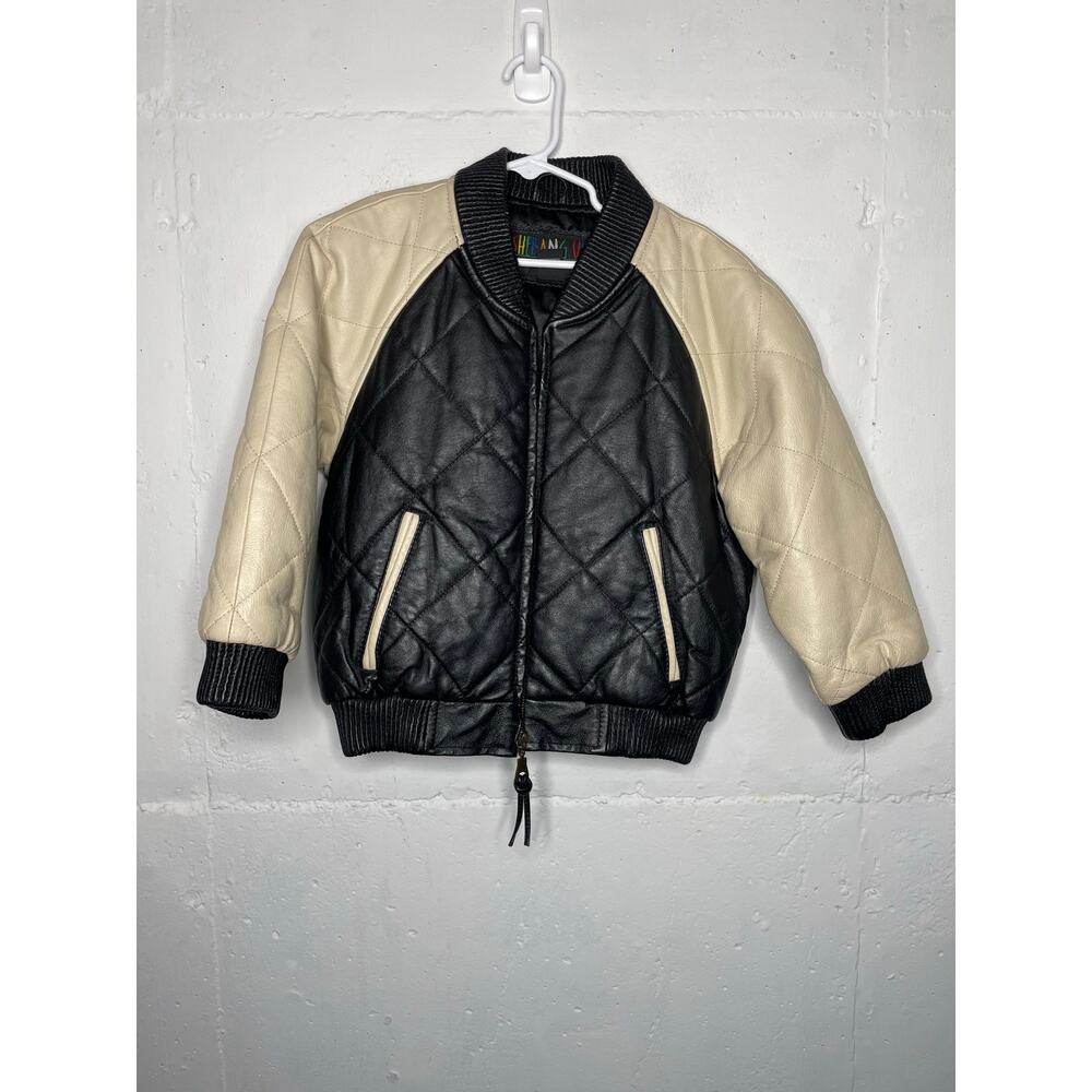 Vintage Shebang USA Kids Bomber Jacket Quilted Thick 100% Leather Size Small 4/5